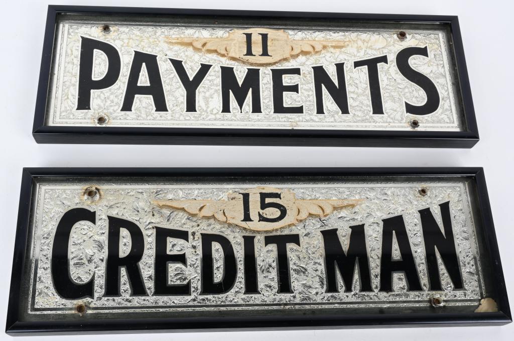 2- VINTAGE REVERSE GLASS BANK SIGNS (1 of 3)