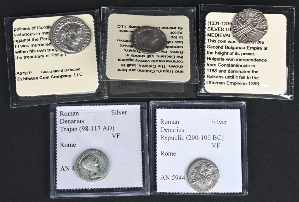 5- ANCIENT SILVER COINS, ROMAN & BULGARIAN (1 of 4)