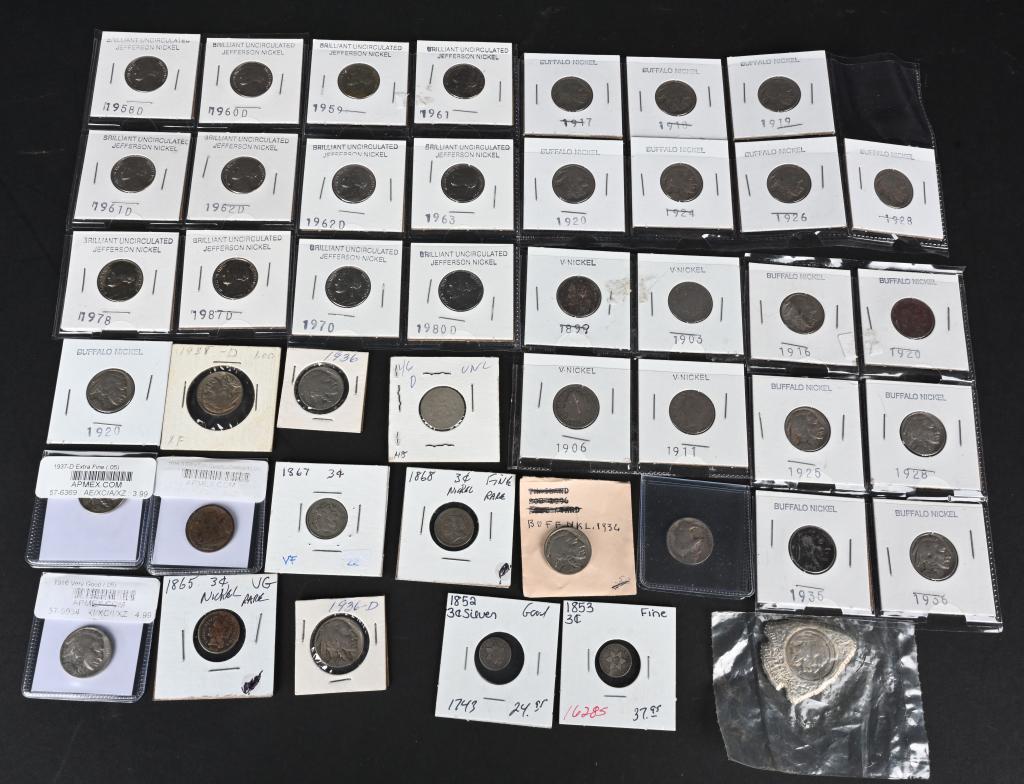 44- ESTATE LOT OF NICKELS & 3 CENT SILVER COINS (1 of 5)
