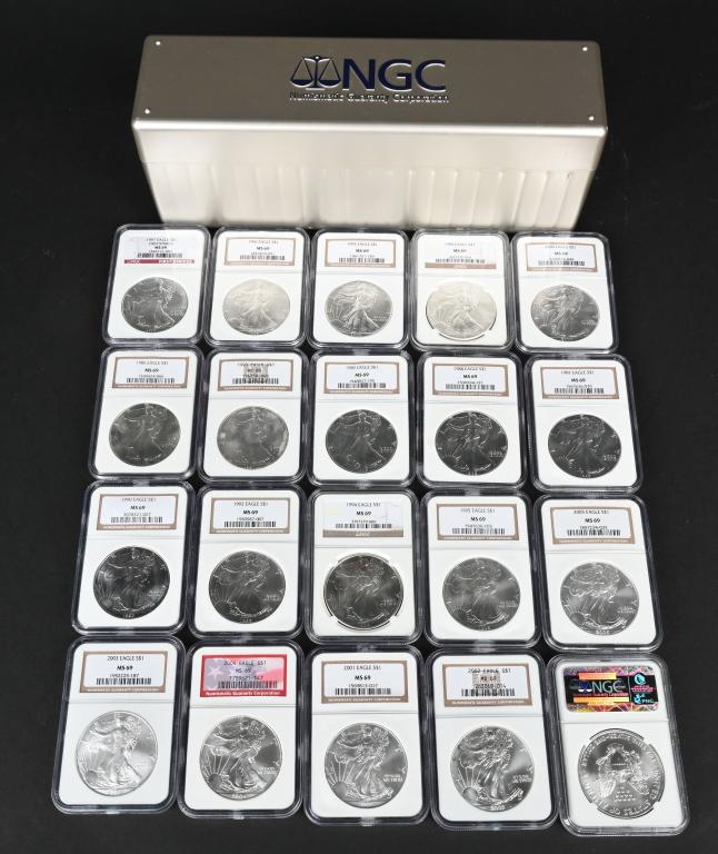20- NGC MS69 US SILVER AMERICAN EAGLES 1986- 2005 (1 of 3)