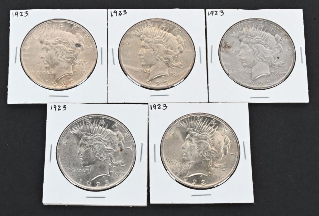 5- 1923 PEACE SILVER DOLLARS AU (1 of 2)
