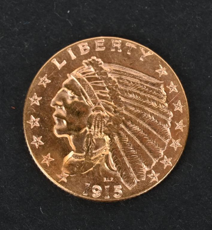 1915 $2 1/2 GOLD INDIAN XF-AU: 1915 $2 1/2 Gold Indian. XF-AU 4.2 grams