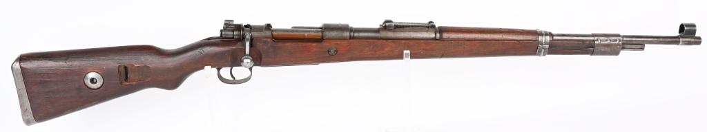 WW2 GERMAN BCD CODE K98 RIFLE: SERIAL NUMBER 31161 BARREL 24" CALIBER 8X57 MANUFACTURED 1944. Produced late WW2 by Wilhelm-Gustloff-Werke, Weimar (BCD Code). and dated with a single "4" on receiver bridge. Laminated stock and