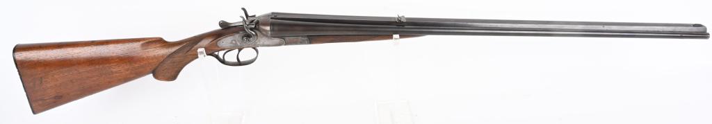 EARLY J P SAUER HAMMER CAPE GUN 12 GA / RIMMED 8MM: SEIAL NUMBER 124985 BARREL 28" CALIBER 12 GUAGE / 8MM RIMMED MANUFACTURED J.P. SAUER. Early side lock hammer Cape Gun combination 12 ga with 8mm rimmed rifle barrel Blade front sight with 2 leaf expre