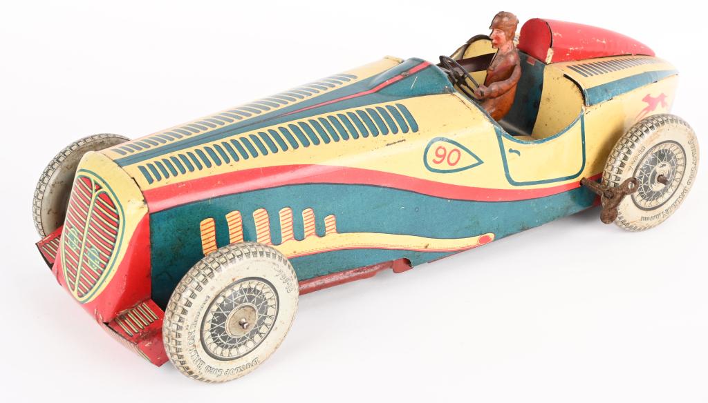 14" ENGLAND TIN WINDUP #90 GRAYHOUND RACE CAR (1 of 7)
