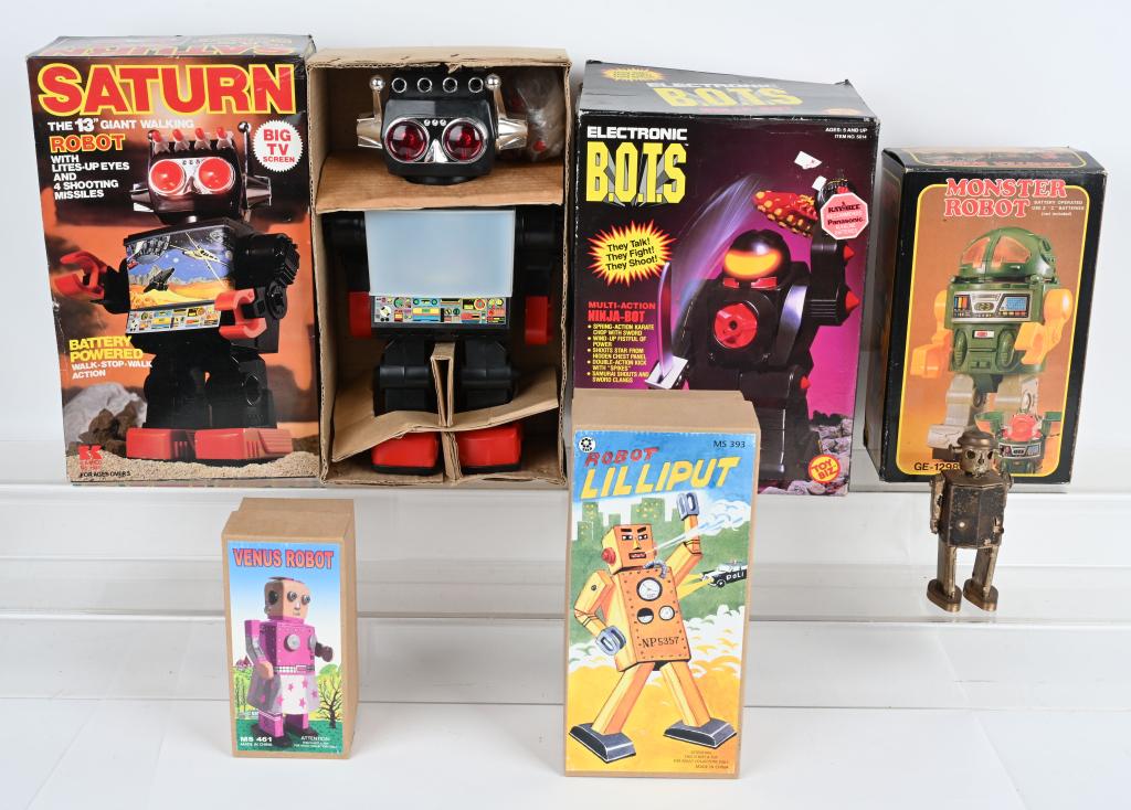 6- MECHANICAL ROBOTS , 5 w/ BOXES (1 of 4)