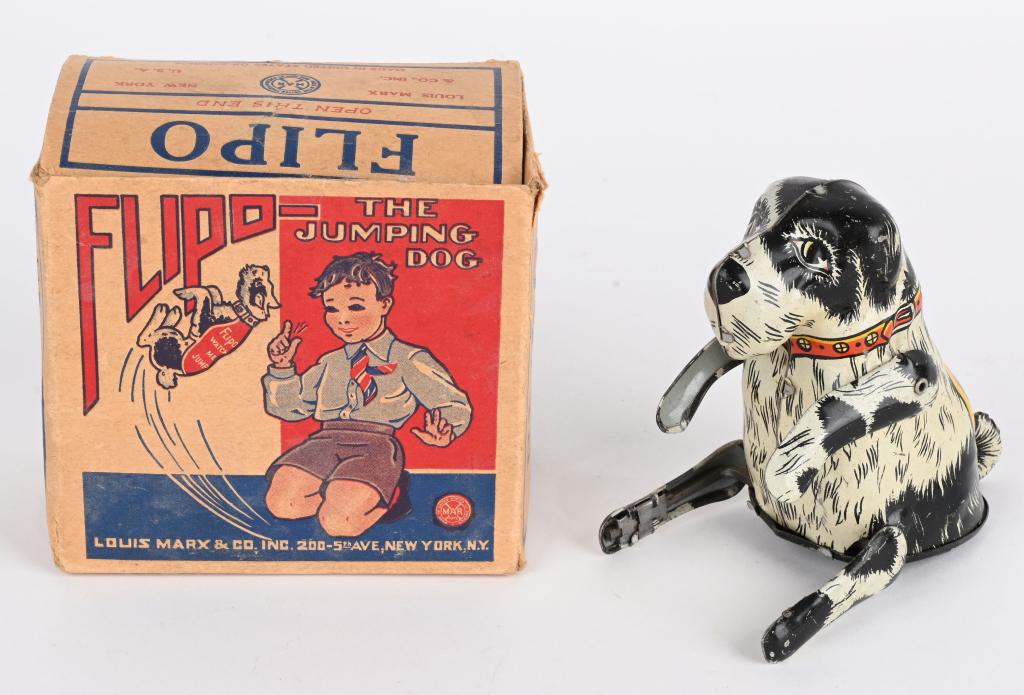 MARX TIN WINDUP FLIPPO THE DOG w/ BOX (1 of 5)