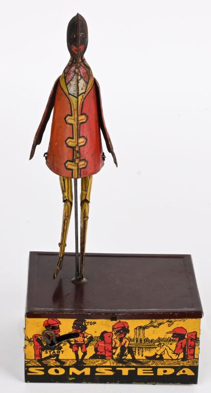MARX TIN WINDUP SOMESTEPA COON JIGGER: Early Marx tin windup toy that worked well when tested. May clean to a higher grade.8 1/4"H. Very Good