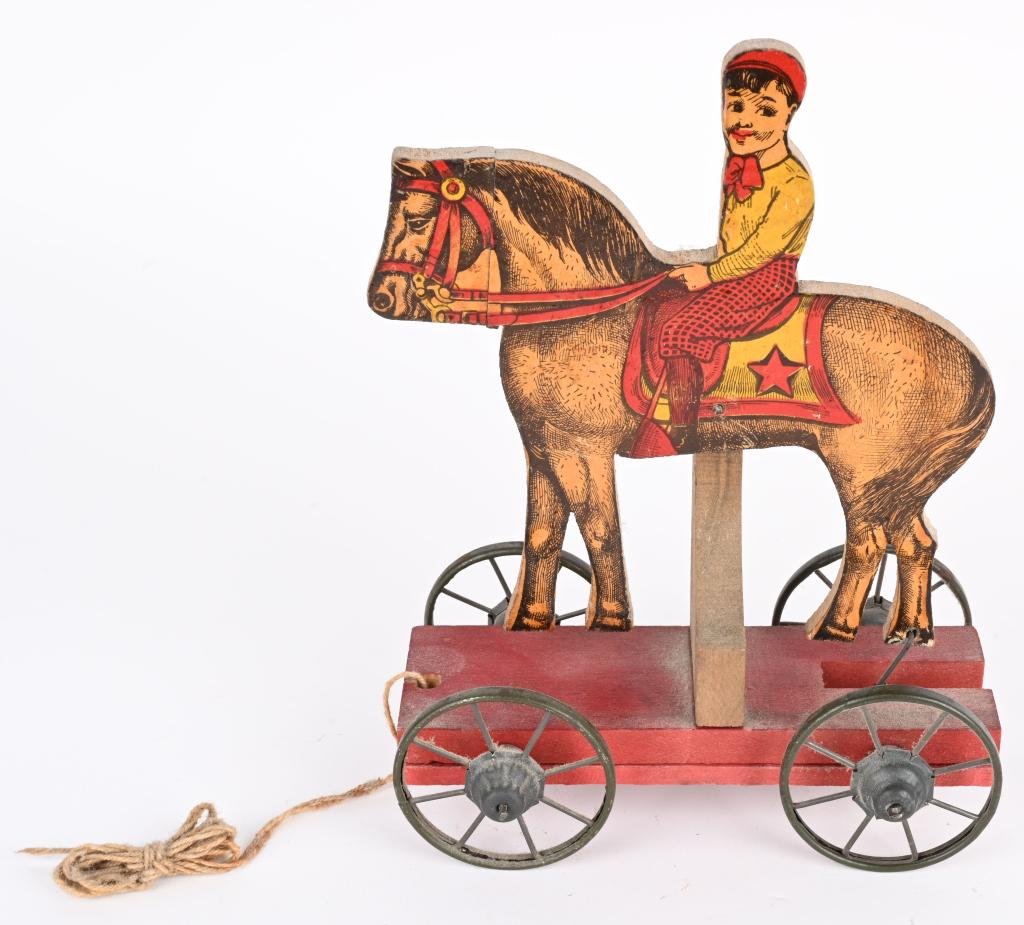 EARLY GIBBS HORSE DRAWN & RIDER PULL TOY (1 of 2)
