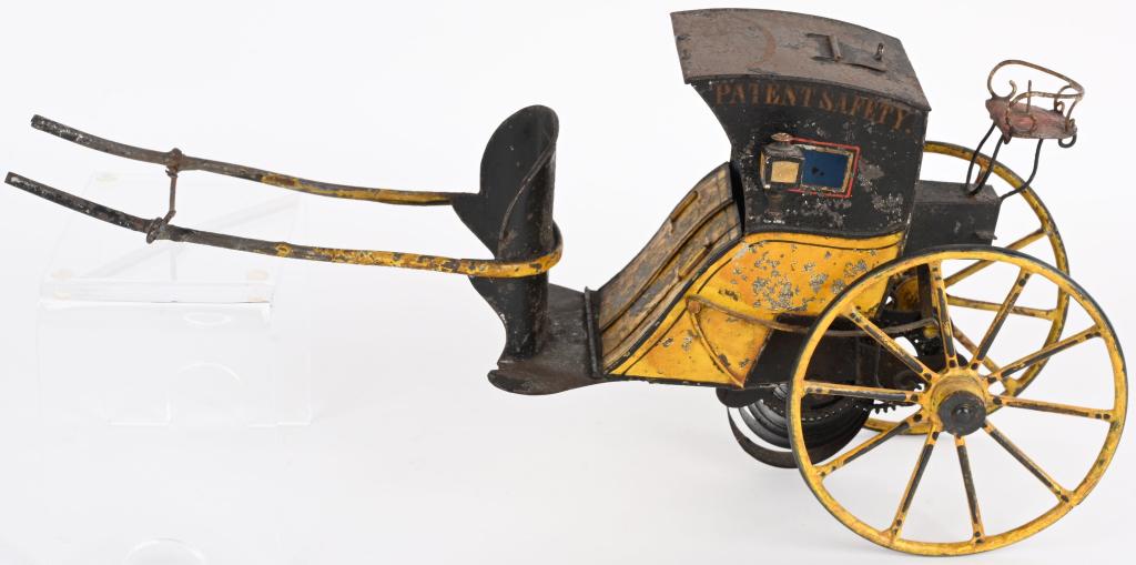 EARLY HAND PAINTED TIN CLOCKWORK HANDSOM CAB (1 of 9)