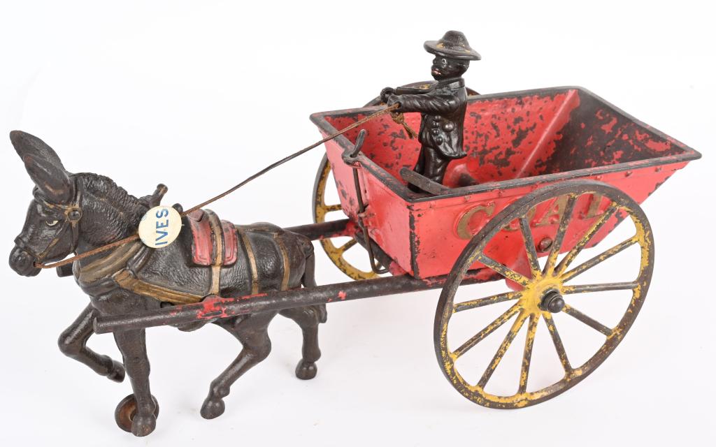 IVES CAST IRON OVERSIZED COAL CART w/ DRIVER (1 of 6)