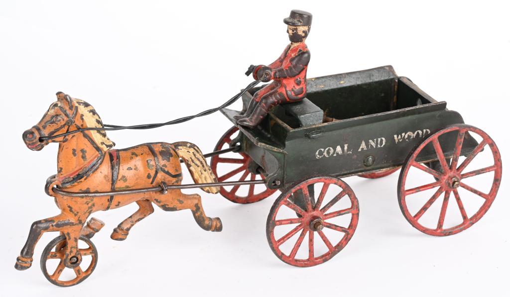 HARRIS CAST IRON COAL & WOOD WAGON w/ DRIVER (1 of 5)