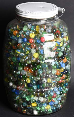 The Show Must go... 6 Mason Jar Full of Mostly Old Ribbon Marbles - Jan 28, 2021 | Heartland Artifact Auctions, Inc. in IL