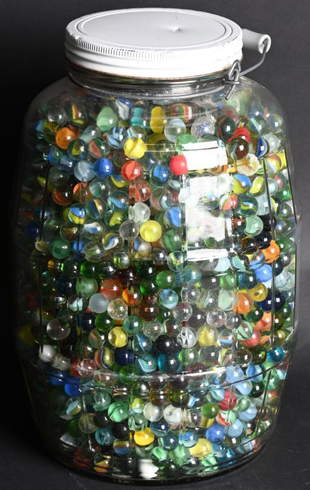 Mason Jar Full of Mostly Old Ribbon Marbles - Jan 28, 2021 | Heartland  Artifact Auctions, Inc. in IL