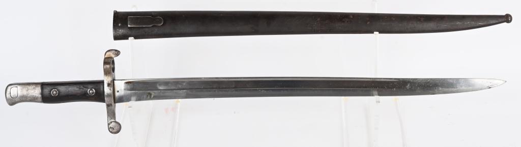 KROPATSCHEK BAYONET MADE BY STEYR IN 1886 BY STEYR: Austrian (Steyr) manufactured bayonet for the Model 1886 Kropatshek rifle sold to Portugal in the 1886 to 1894 period. Original condition, Steyr marking on ricasso. Maker marking on spine 1886 Syeyr. 