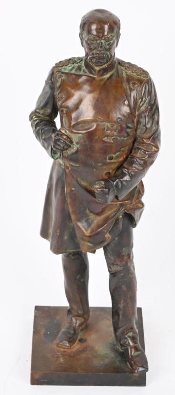 WWI BRONZE OTTO VON BISMARCK BY FRITZ SCHAPER: Fritz Schaper, statue of ‘Otto von Bismarck’, the greatest European statesman from the 19th century: ‘Not by speeches and votes of the majority, are the great questions of the time decided, but 