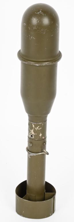 WWII US ARMY RIFLE GRENADE INERT WW2: M9A1 anti-tank rifle grenade That has been demilled. Manufactured in metal, disassembled into two parts, color olive green. Used by US Army in World War II and in excellent condition