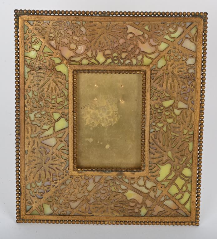 TIFFANY STUDIOS FRAME in GRAPEVINE: Wonderful Tiffany Studios Frame #948. In Grapevine Pattern. Marked on back. In beautiful condition. 7 1/2" x 6 1/2" Excellent