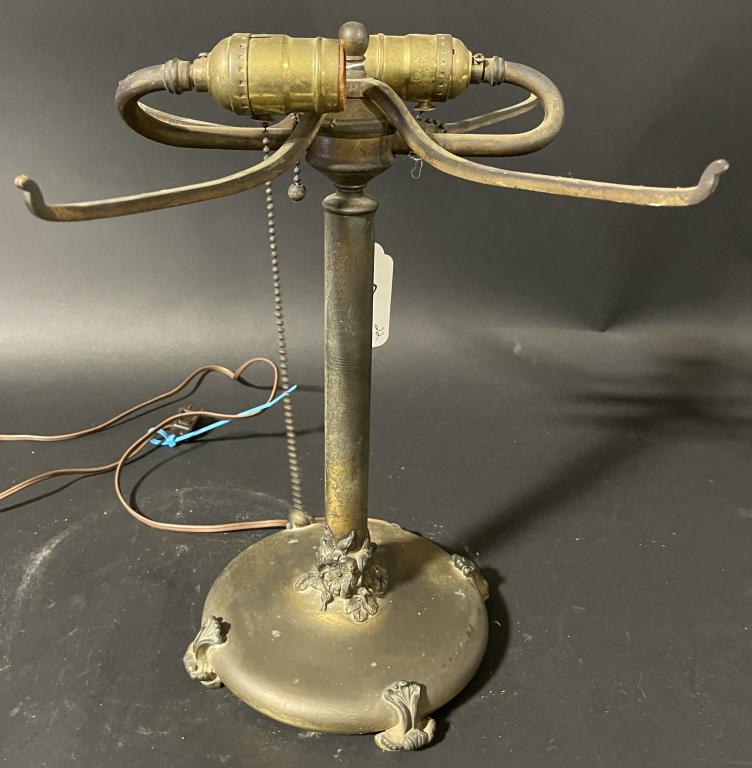SIGNED PAIRPOINT LAMP BASE: Signed Pairpoint Lamp Base. Worn gilt finish. Signed Pairpont 3093 on bottom. Arms measure 14" and 15" Tall. Very Good-Excellent