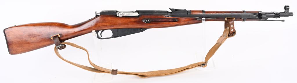 RUSSIAN M44 CARBINE BY TULA ARSENAL DATED 1944: SERIAL NUMBER 33904 BARREL 20" CALIBER 7.62X54R MANUFACTURED 1944. Produced by the the Soviets in 1944 with folding bayonet and all steel finished in blue, Arctic Birch stocks varnished in period red 