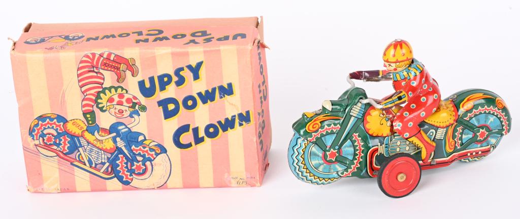 JAPAN TIN FRICTION UPSY DOWN CLOWN w/ BOX (1 of 6)