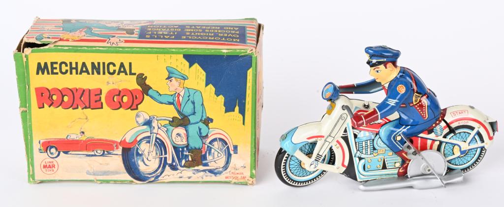 LINEMAR TIN WINDUP ROOKIE COP MOTORCYCLE w/ BOX (1 of 9)
