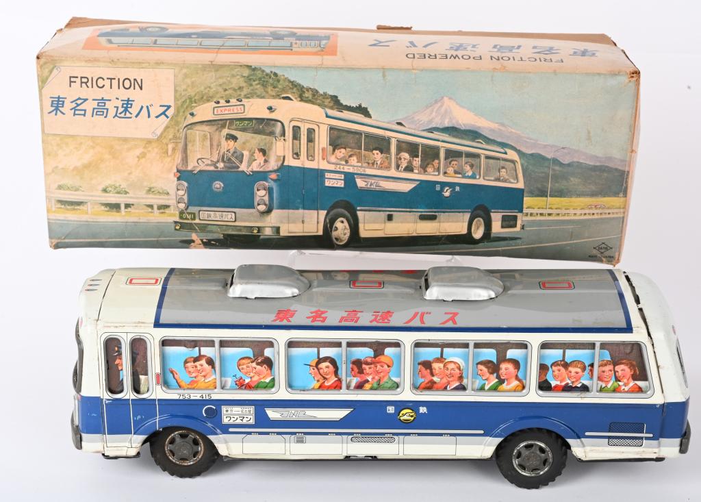 JAPAN TIN FRICTION BUS WITH PASSENGERS w/ BOX (1 of 8)