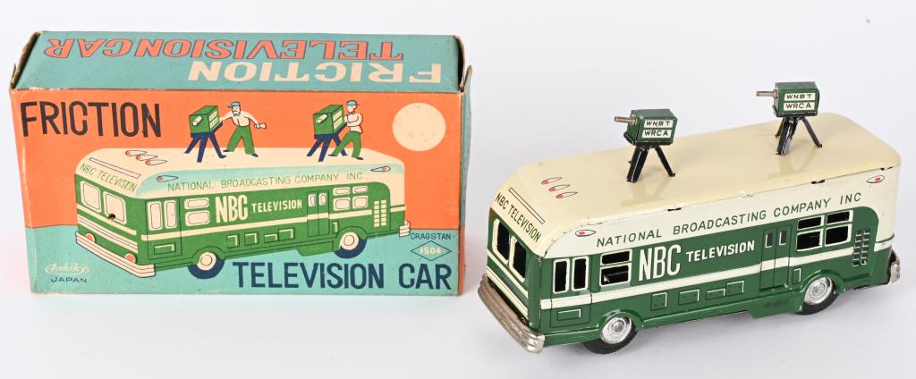 JAPAN TIN FRICTION NBC TELEVISION CAR w/ BOX (1 of 8)