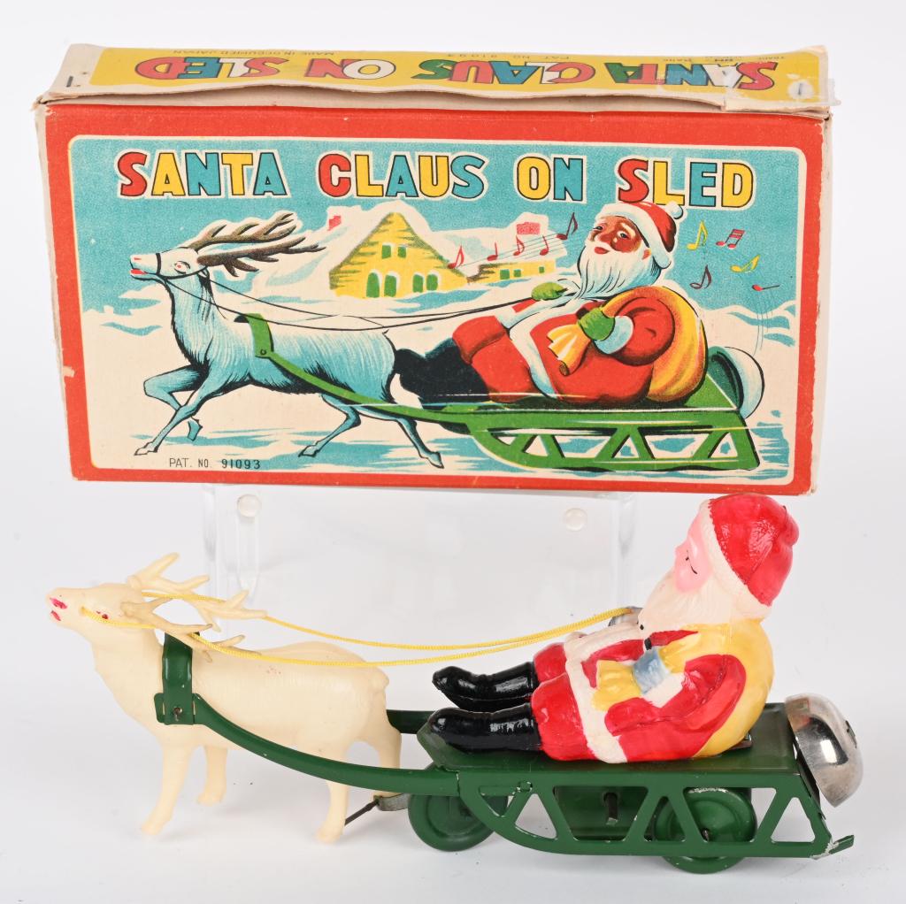 JAPAN CELLULOID WINDUP SANTA CLAUS SLEIGH w/ BOX (1 of 9)