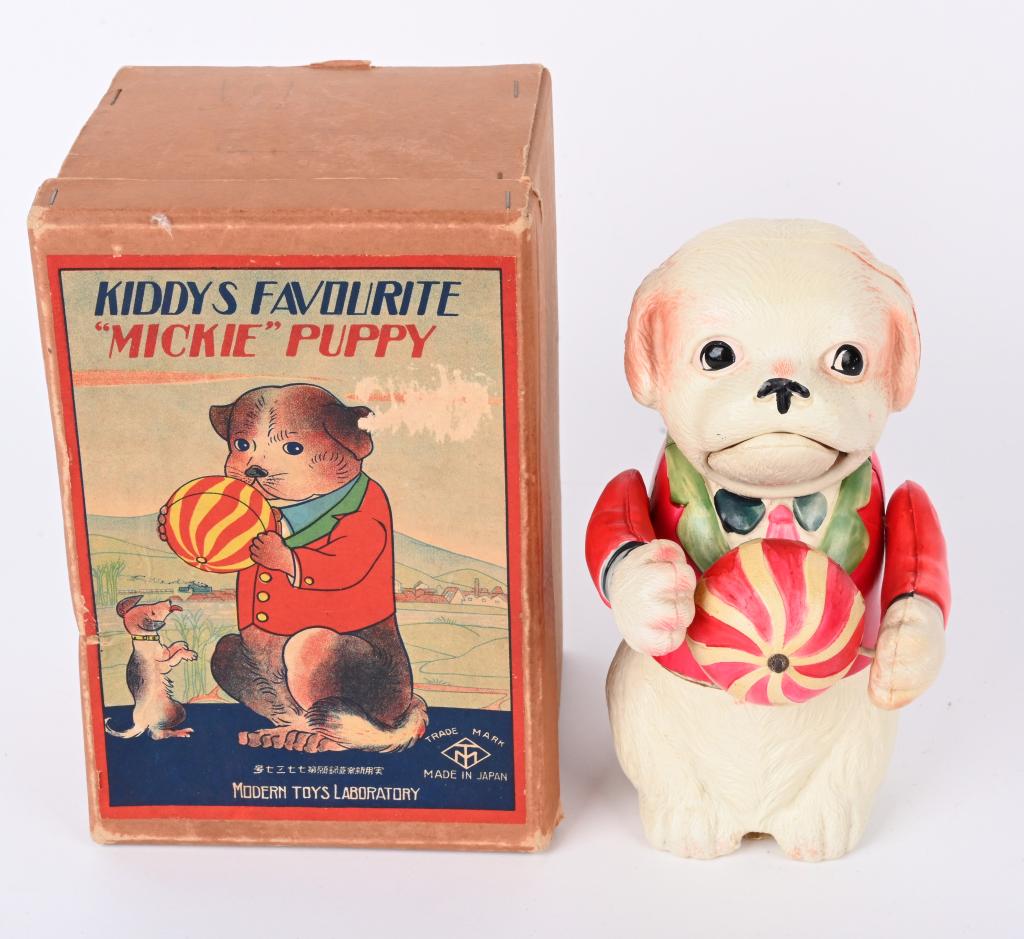 JAPAN WINDUP CELLULOID MICKIE PUPPY w/ BOX (1 of 8)