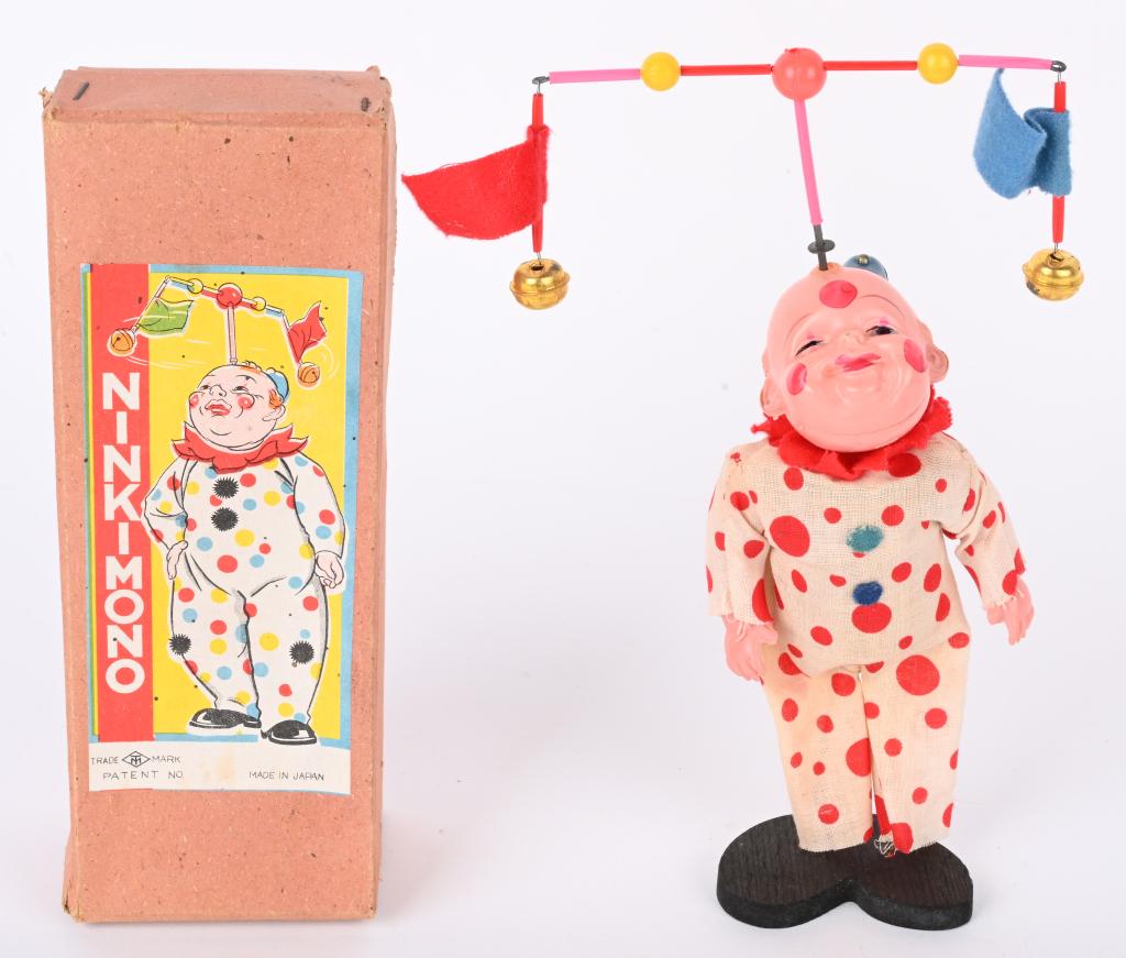 JAPAN WINDUP CELLULOID NINKIMONO CLOWN w/ BOX (1 of 7)
