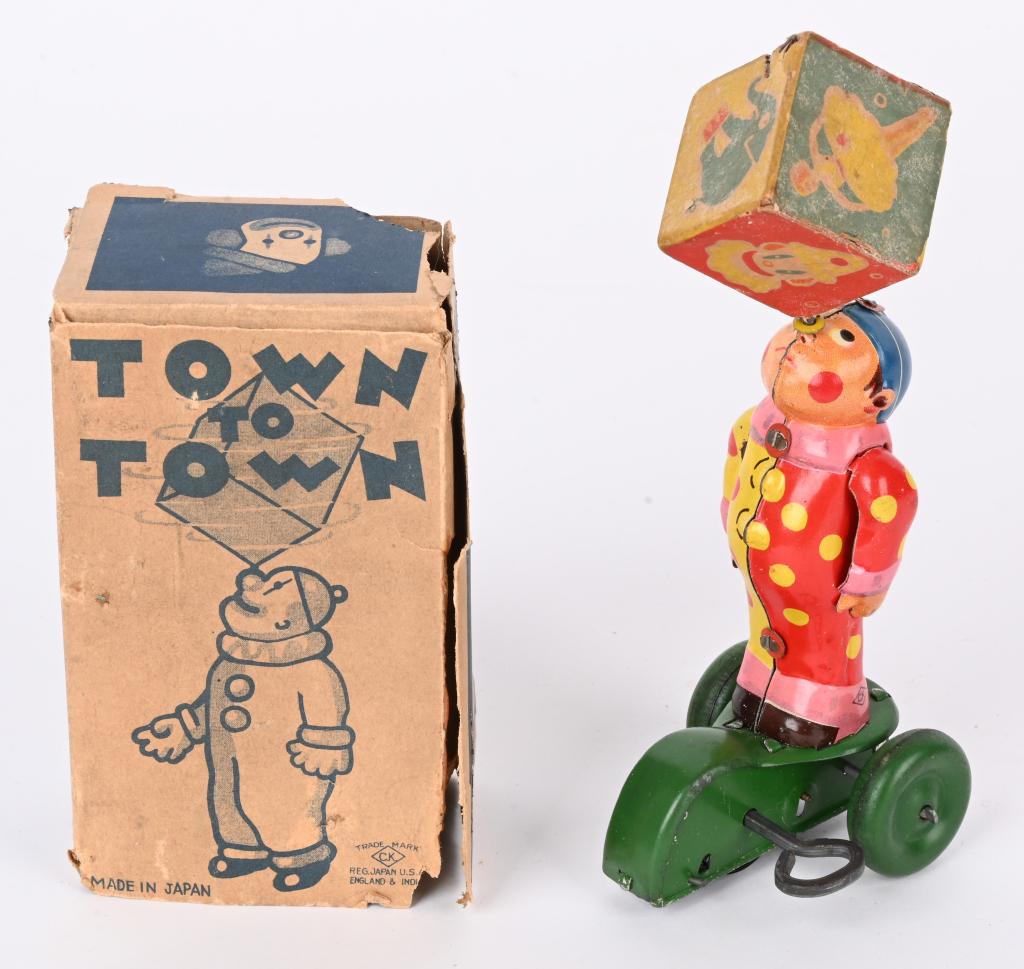 JAPAN WINDUP TIN BALANCING CLOWN w/ BOX (1 of 6)