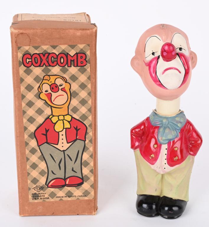 JAPAN WINDUP CELLULOID COXCOMB CLOWN w/ BOX (1 of 7)