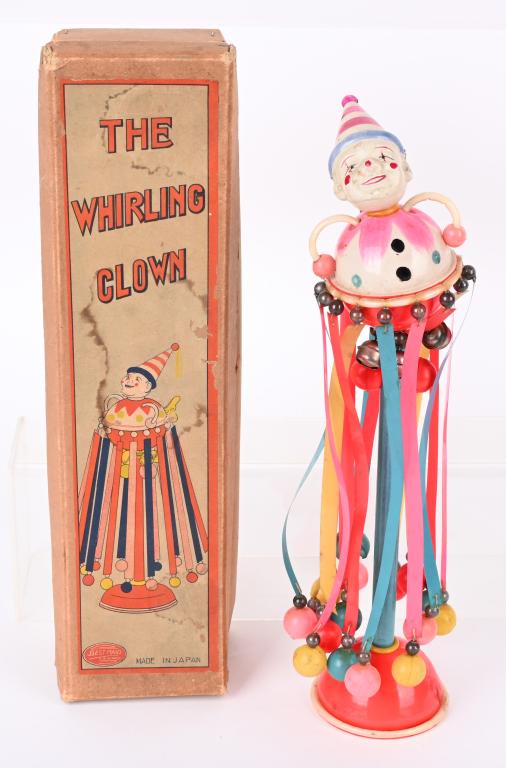 JAPAN WINDUP TIN & CELLULOID CLOWN w/ BOX (1 of 6)