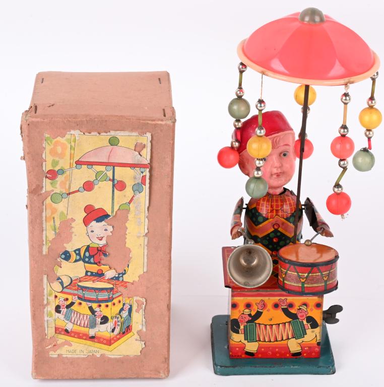JAPAN WINDUP TIN & CELLULOID DRUMMER w/ BOX (1 of 7)