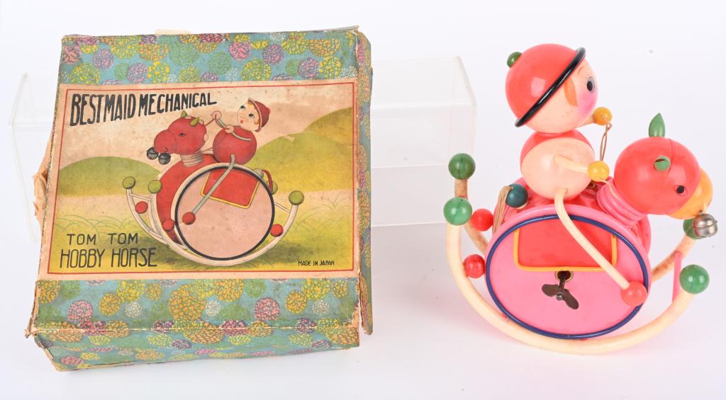JAPAN WINDUP CELLULOID HOBBY HORSE w/ BOX (1 of 9)