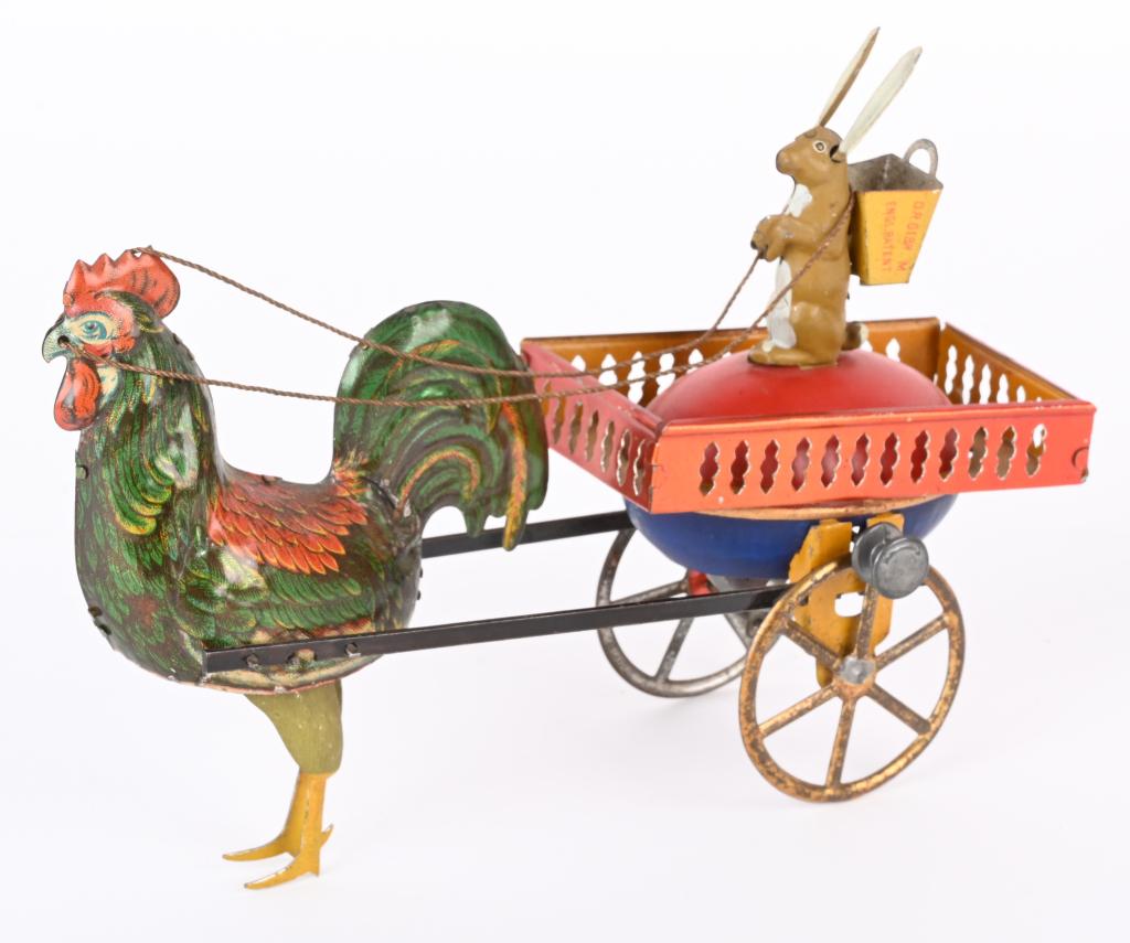 LEHMANN TIN FLYWHEEL DUO RABBIT & ROOSTER CART (1 of 5)