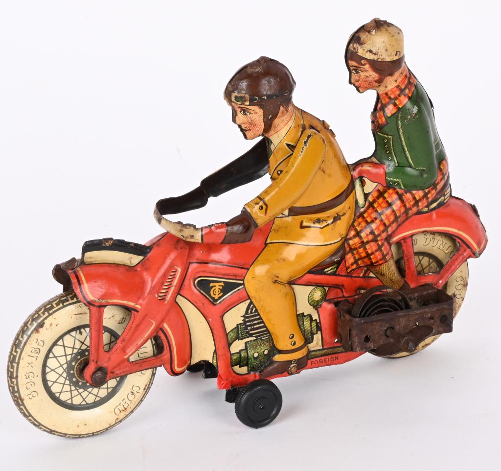 TIPP TIN WINDUP DOUBLE RIDER CIVILIAN MOTORCYCLE (1 of 4)
