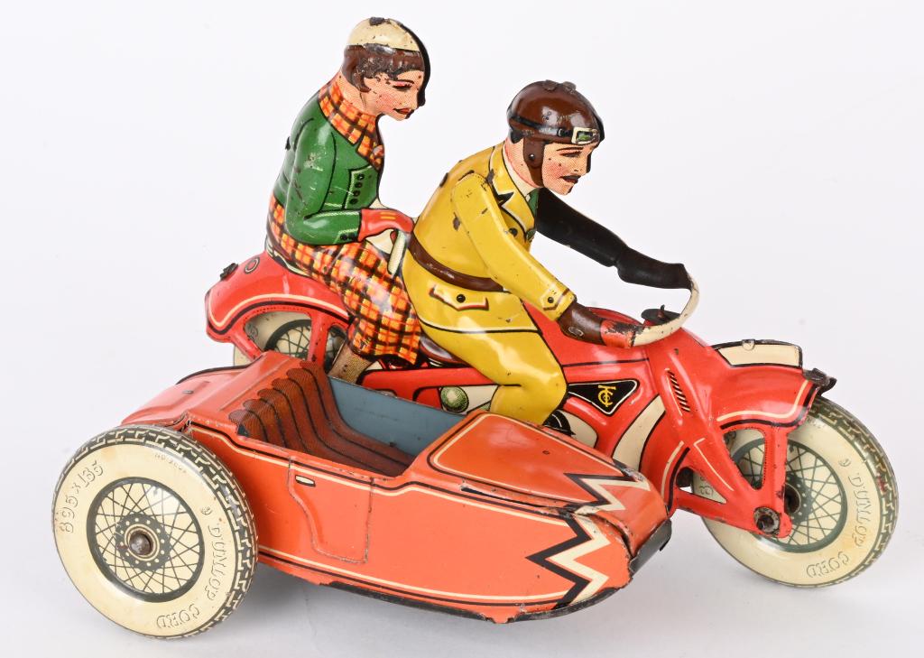 TIPP TIN WINDUP DOUBLE RIDER & SIDECAR MOTORCYCLE (1 of 5)