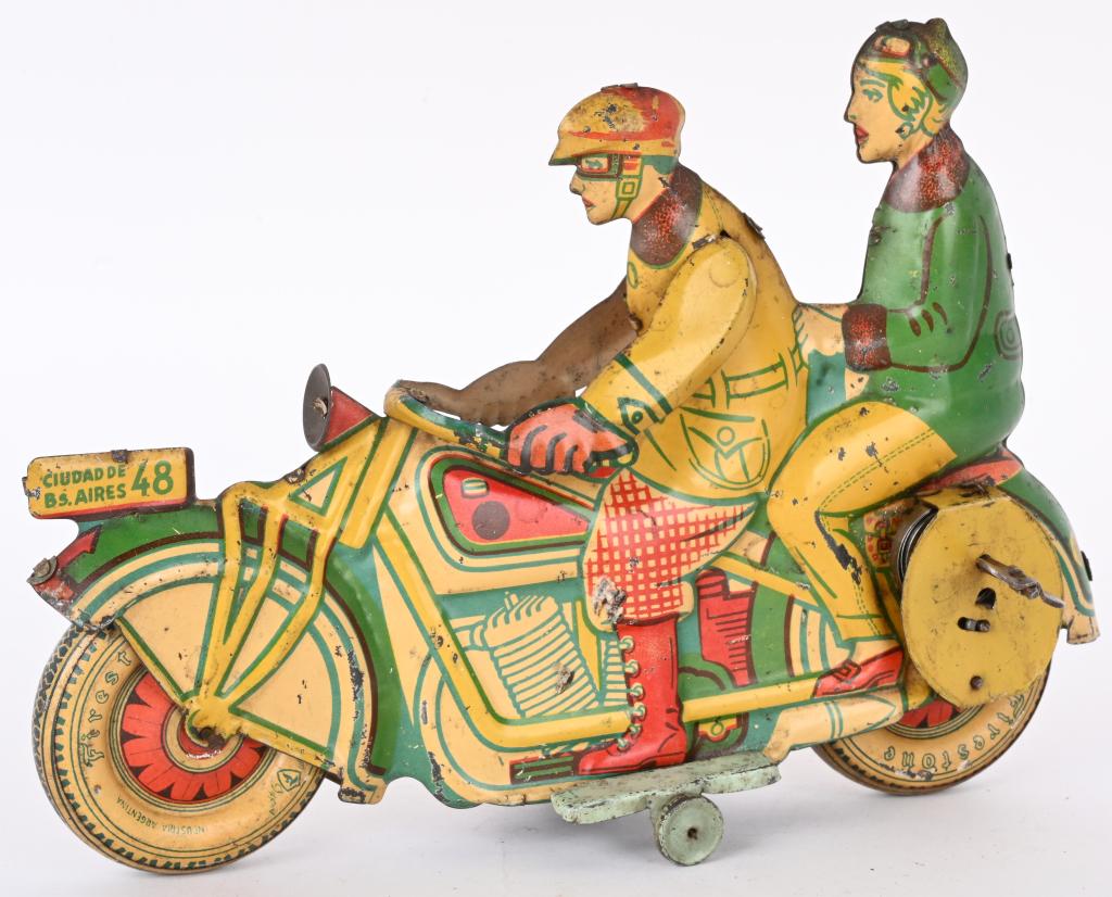 MATARAZZO TIN WINDUP DOUBLE RIDER MOTORCYCLE (1 of 4)