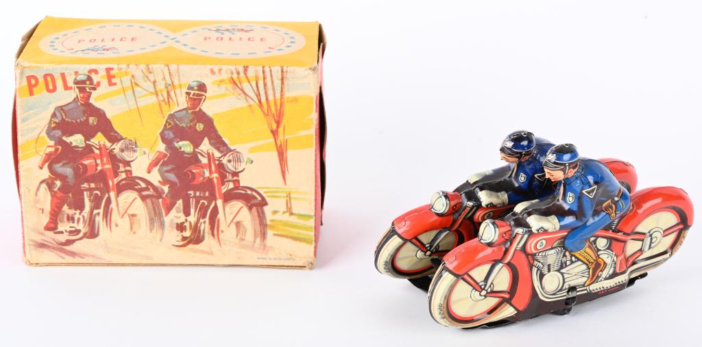 PN TIN WINDUP POLICE DOUBLE MOTORCYCLES w/ BOX (1 of 8)