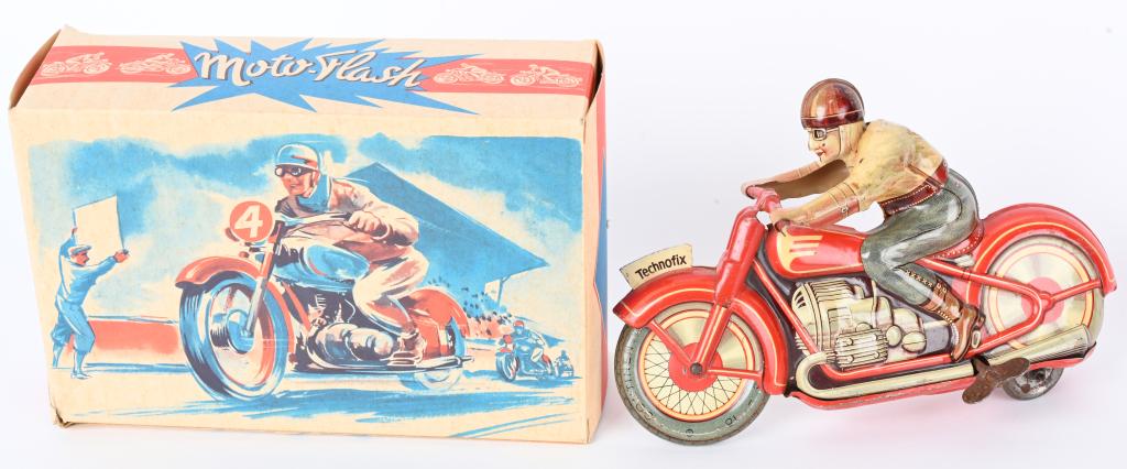 TECHNOFIX TIN WINDUP #4 RACING MOTORCYCLE w/ BOX (1 of 5)