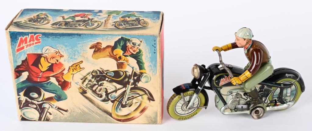 ARNOLD TIN WINDUP MAC 700 BLACK MOTORCYCLE w/ BOX (1 of 11)