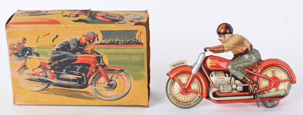 TECHNOFIX TIN WINDUP #4 RACING MOTORCYCLE w/ BOX (1 of 9)