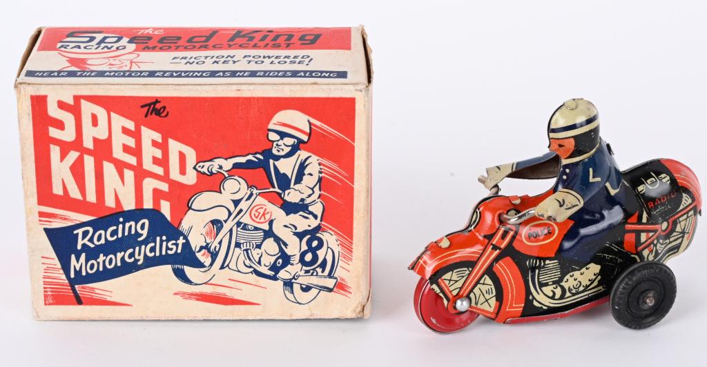 ENGLAND TIN FRICTION SPEED KING MOTORCYCLE w/ BOX (1 of 7)