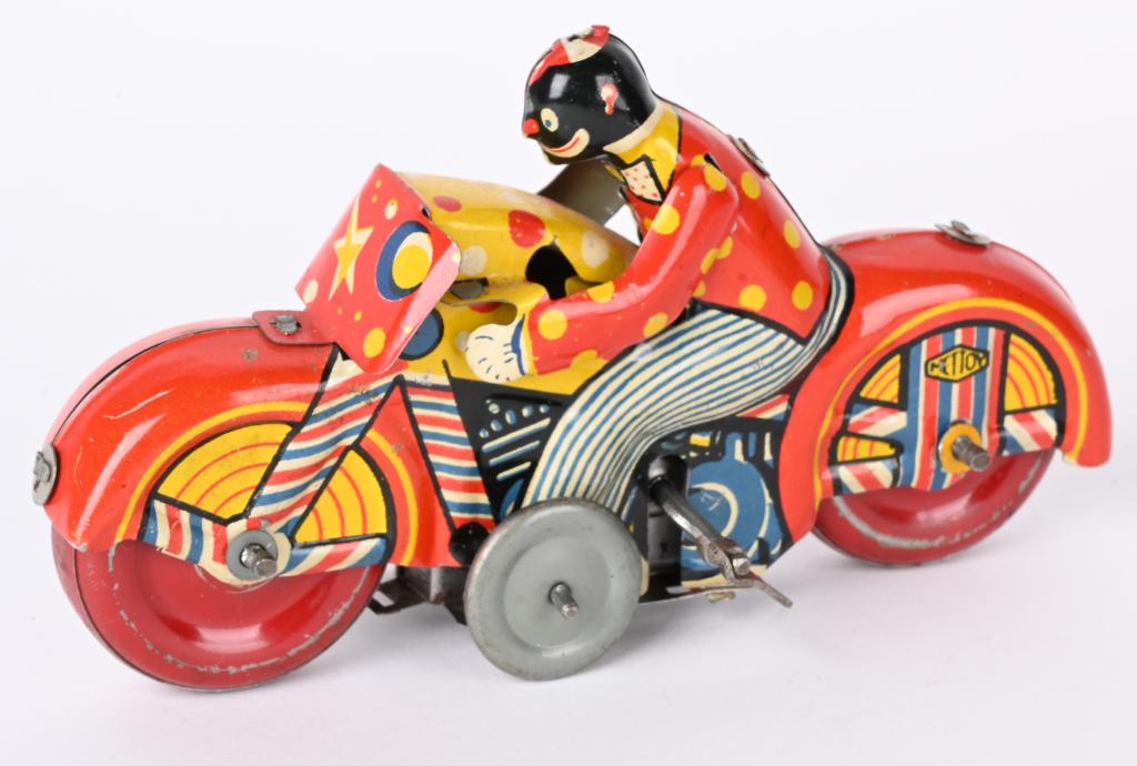METTOY TIN WINDUP BLACK CLOWN MOTORCYCLE (1 of 5)