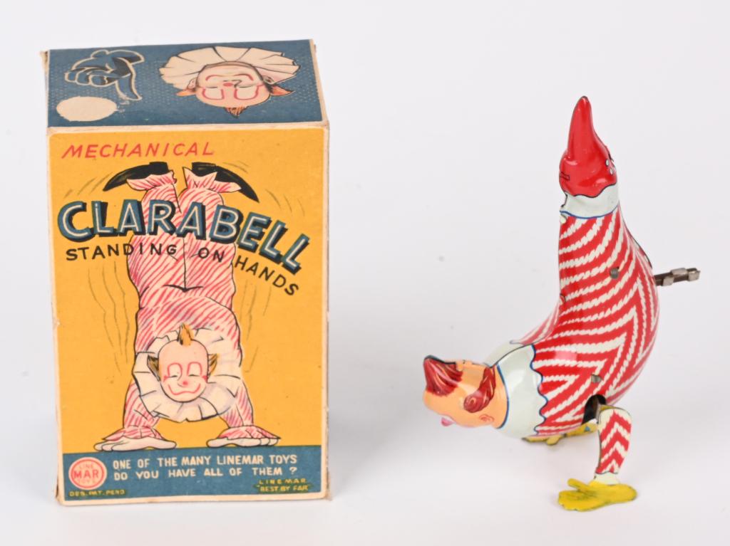 LINEMAR TIN WINDUP CLARABELL CLOWN w/ BOX (1 of 7)