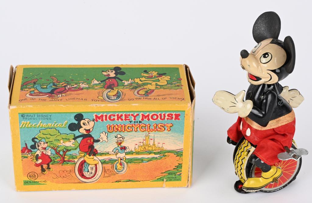LINEMAR TIN WINDUP MICKEY MOUSE UNICYCLE w/ BOX (1 of 8)