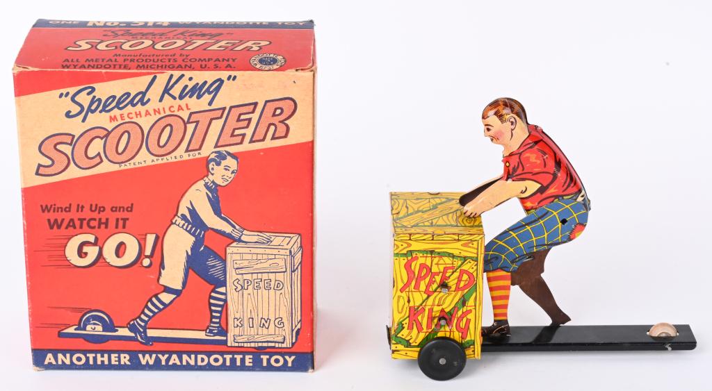 WYANDOTTE TIN WINDUP SPEED KING SCOOTER w/BOX (1 of 9)