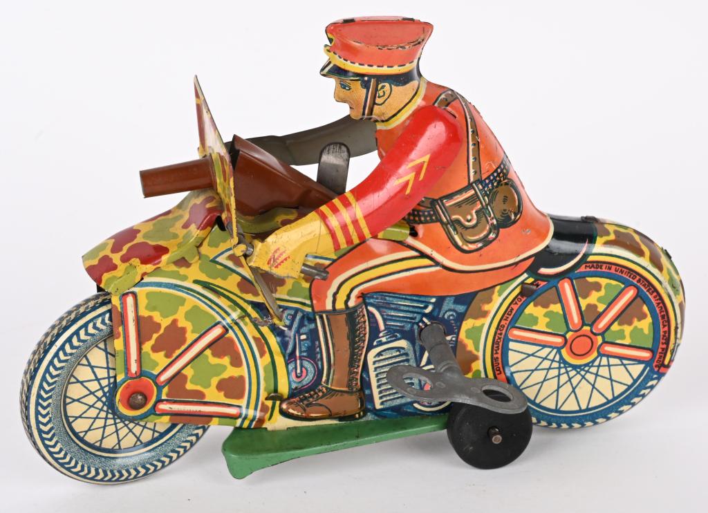 MARX TIN WINDUP MILITARY MOTORCYCLE (1 of 6)